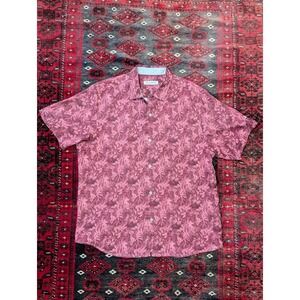 tommy bahama 100% silk red button up shirt L tropical Tom Selleck resort wear